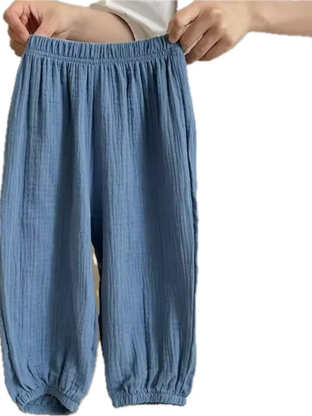 New toddler boy girl Light Blue Elastic Waist Cotton Gauze Pants 18-24 months
